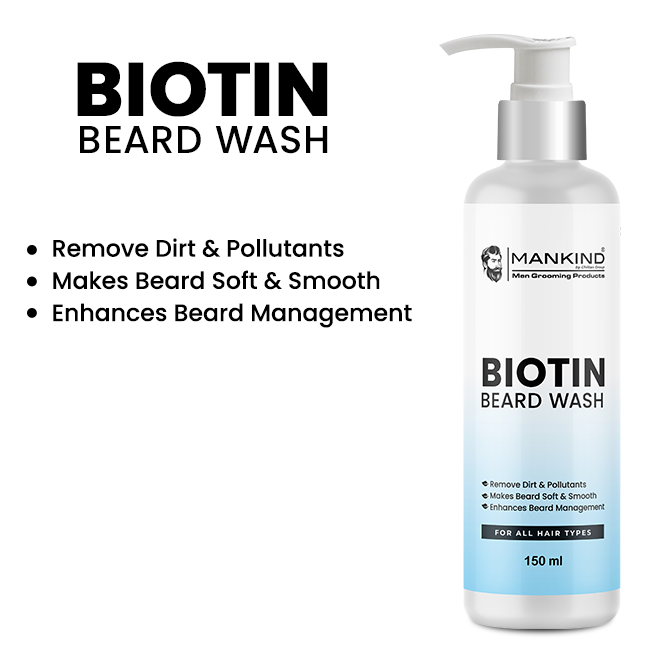 Biotin Beard Wash – Remove Dirt, Oil & Pollutants, Makes Beard Soft & Smooth, Fights Frizz, Flakes & Itchiness 150ml