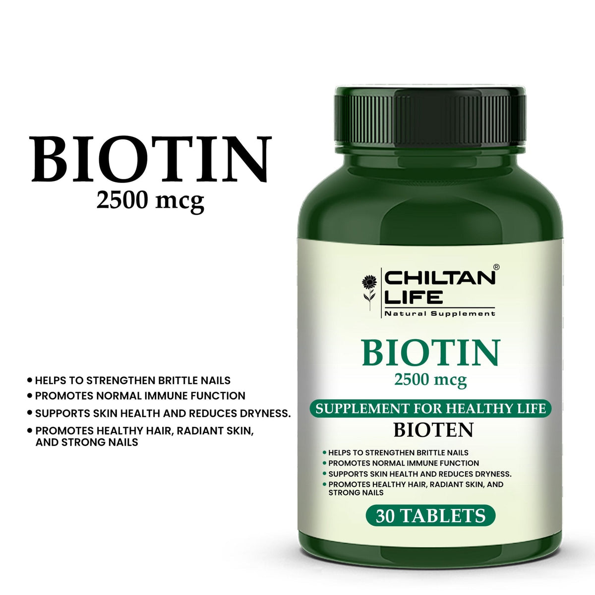 Biotin - 30 Tablets (2500mcg) - ChiltanPure