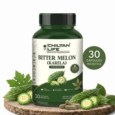 Bottle of Karela Capsule 100% natural bitter melon tablets, 30 per bottle - Mankind