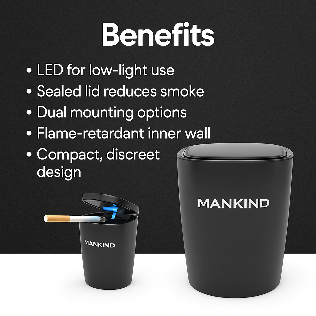 Mankind large car ashtray placed in car cup holder