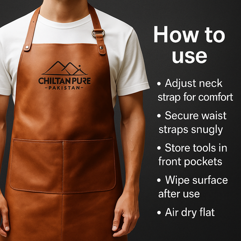 Mankind leather apron being worn and adjusted
