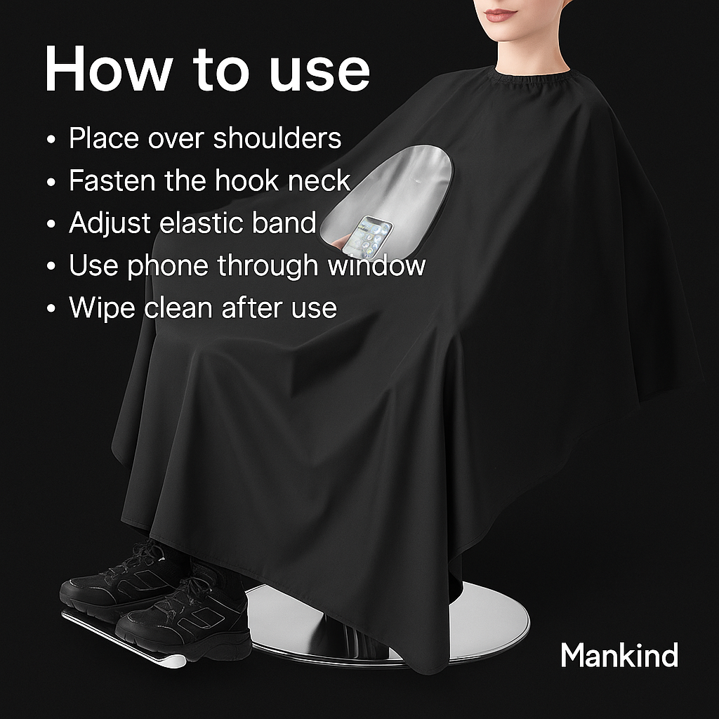 Mankind black apron showing transparent phone window and adjustable neck