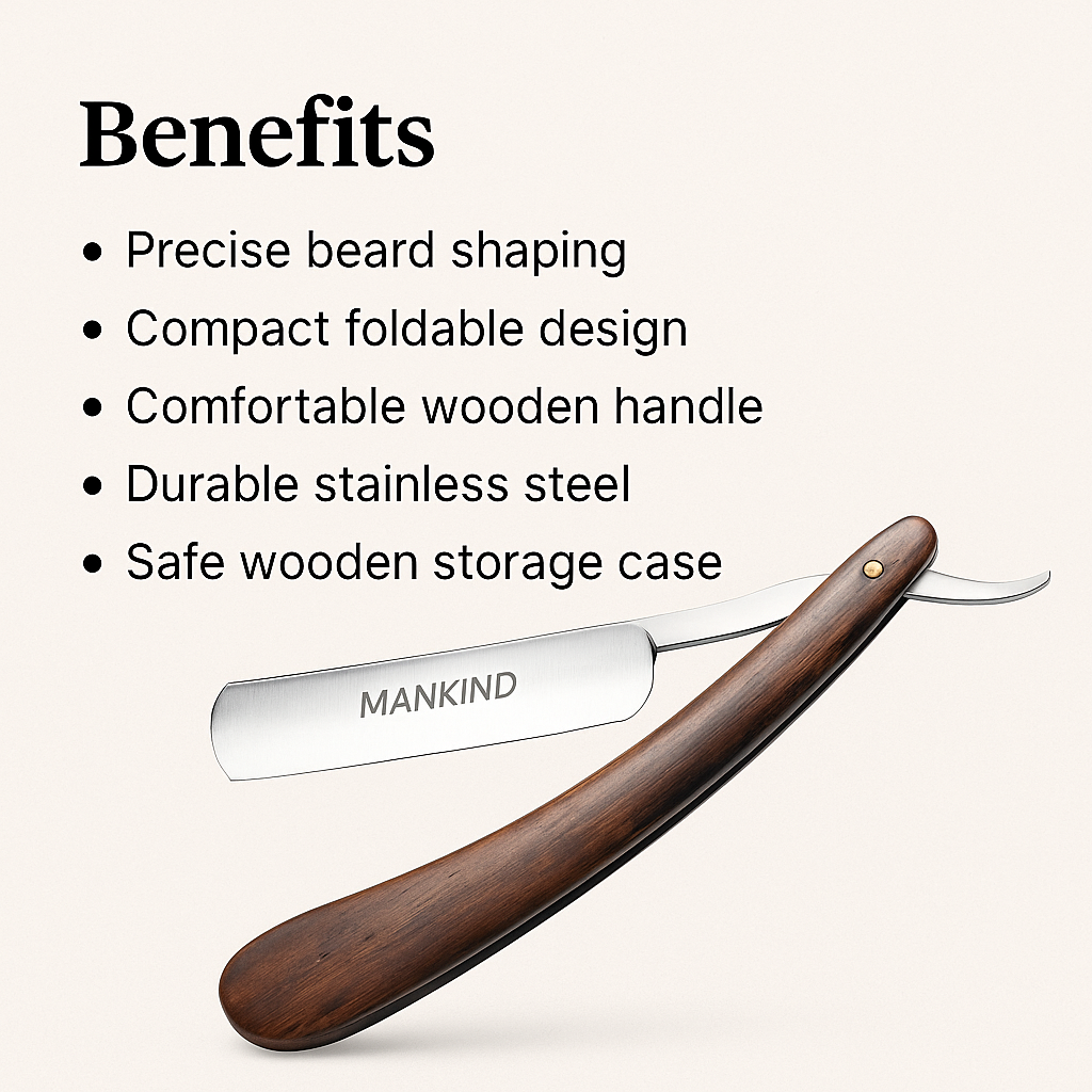 Mankind straight razor with wooden handle on display