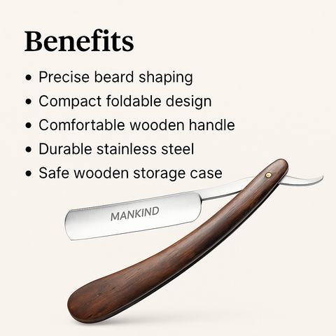 Mankind straight razor with wooden handle on display