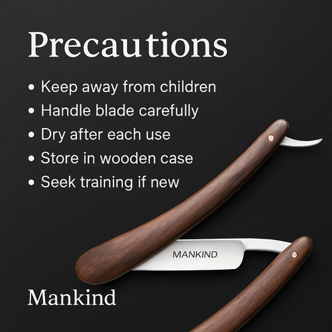 Mankind straight razor folded in wooden case