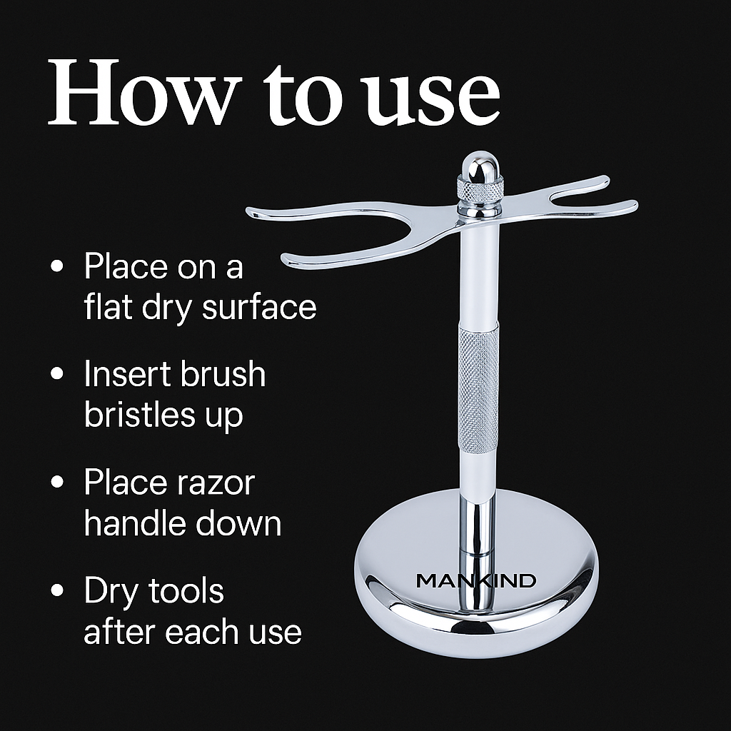 Mankind razor and brush stand usage steps