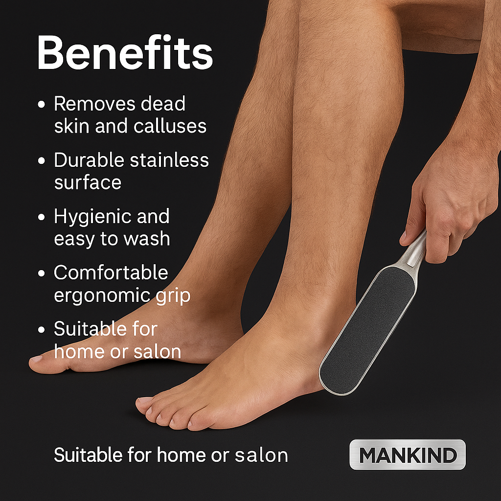 Mankind foot scrubber highlighting benefits text