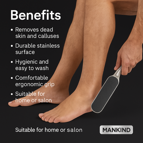 Mankind foot scrubber highlighting benefits text