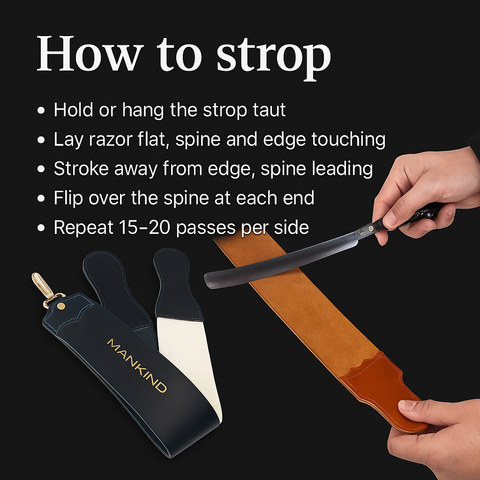 Mankind leather razor strop how to use steps