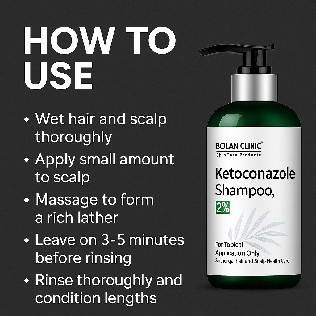 Mankind ketoconazole shampoo bottle with usage steps