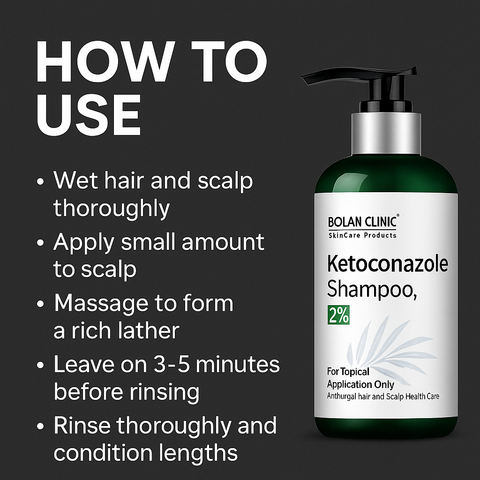 Mankind ketoconazole shampoo bottle with usage steps