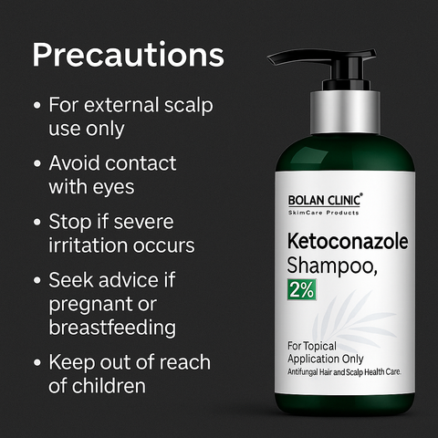 Mankind ketoconazole shampoo bottle with precautions text