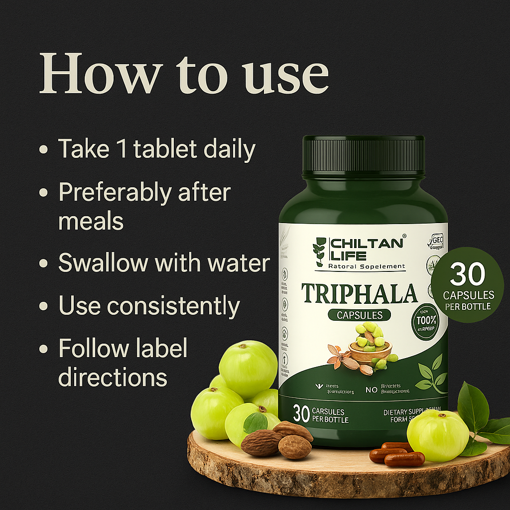 Mankind Triphala tablets with usage steps