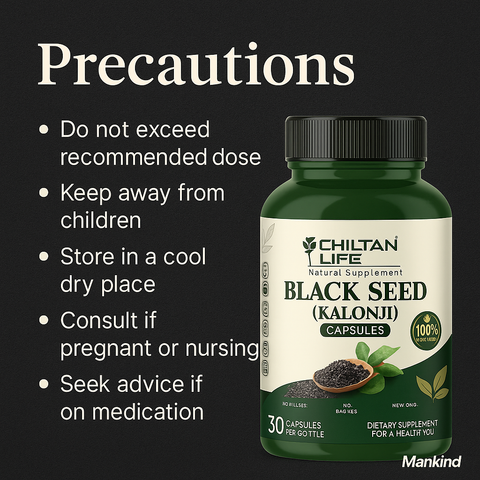 Mankind Black Seed Capsules precaution notes