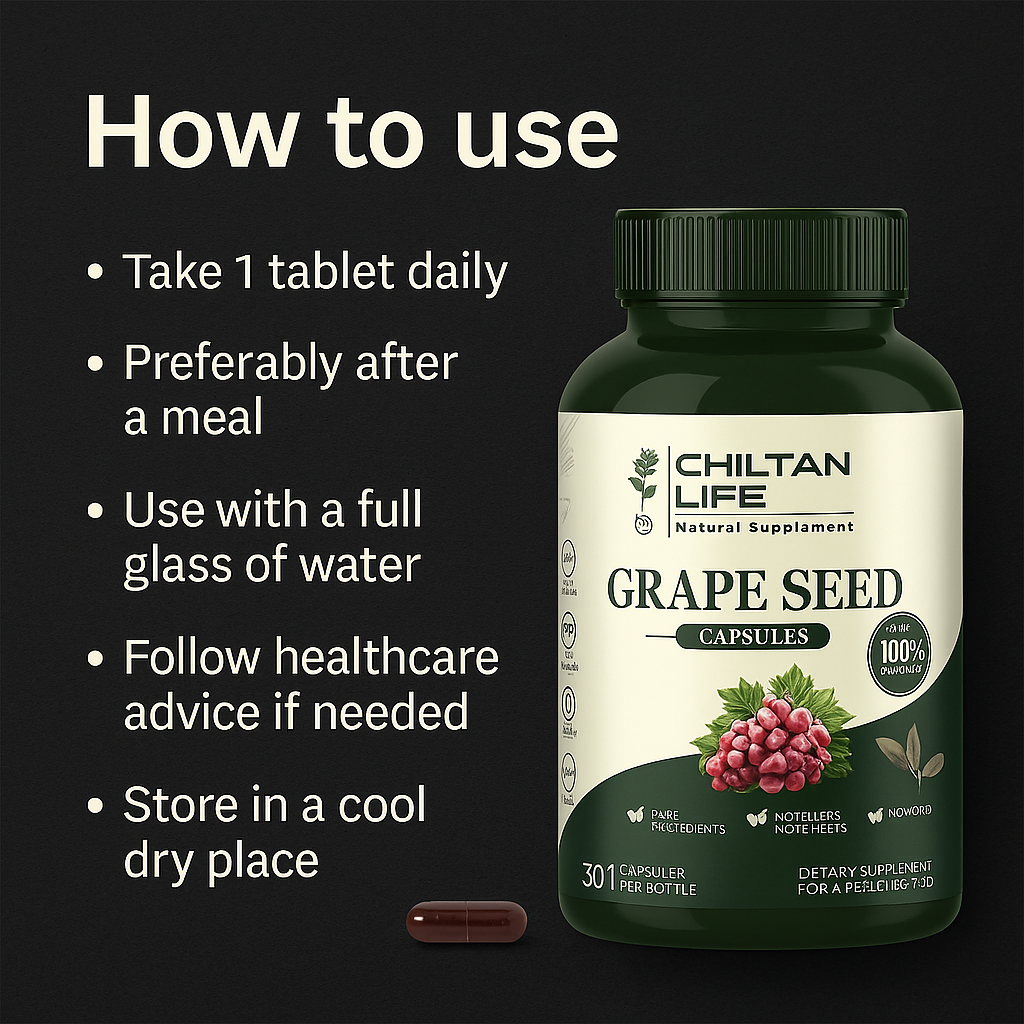 Mankind grape seed bottle with usage steps