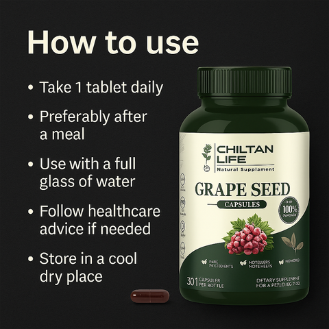 Mankind grape seed bottle with usage steps
