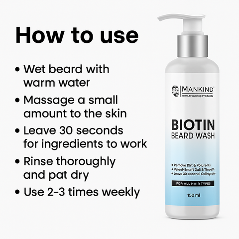 Mankind Biotin Beard Wash usage steps
