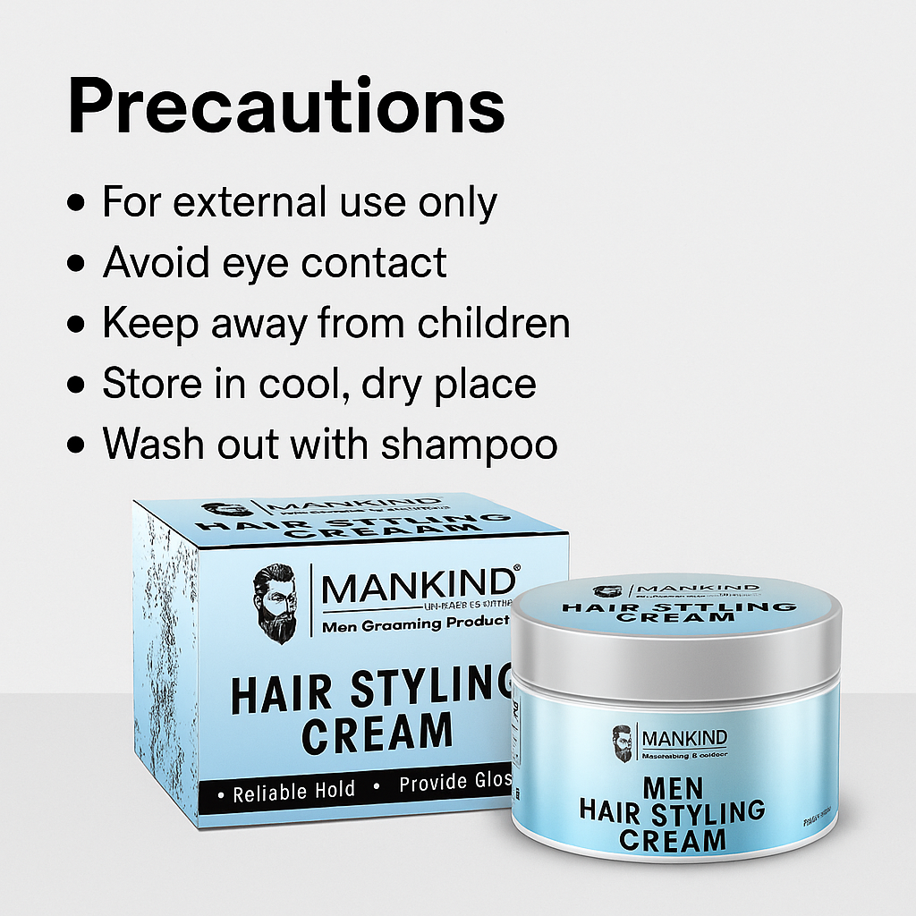 Mankind hair styling cream precautions