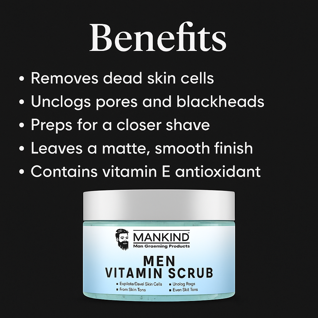 Mankind Men Vitamin Scrub benefits graphic