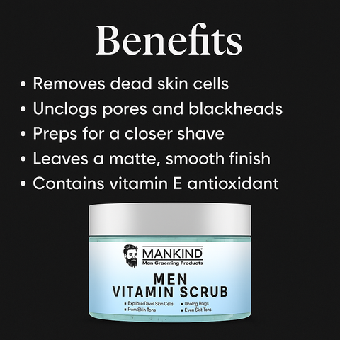 Mankind Men Vitamin Scrub benefits graphic