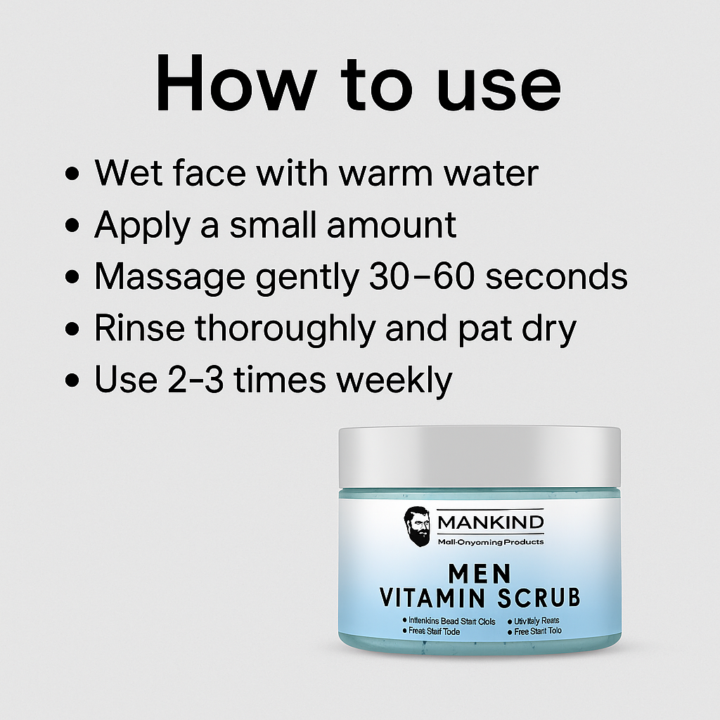 Mankind Men Vitamin Scrub usage steps graphic