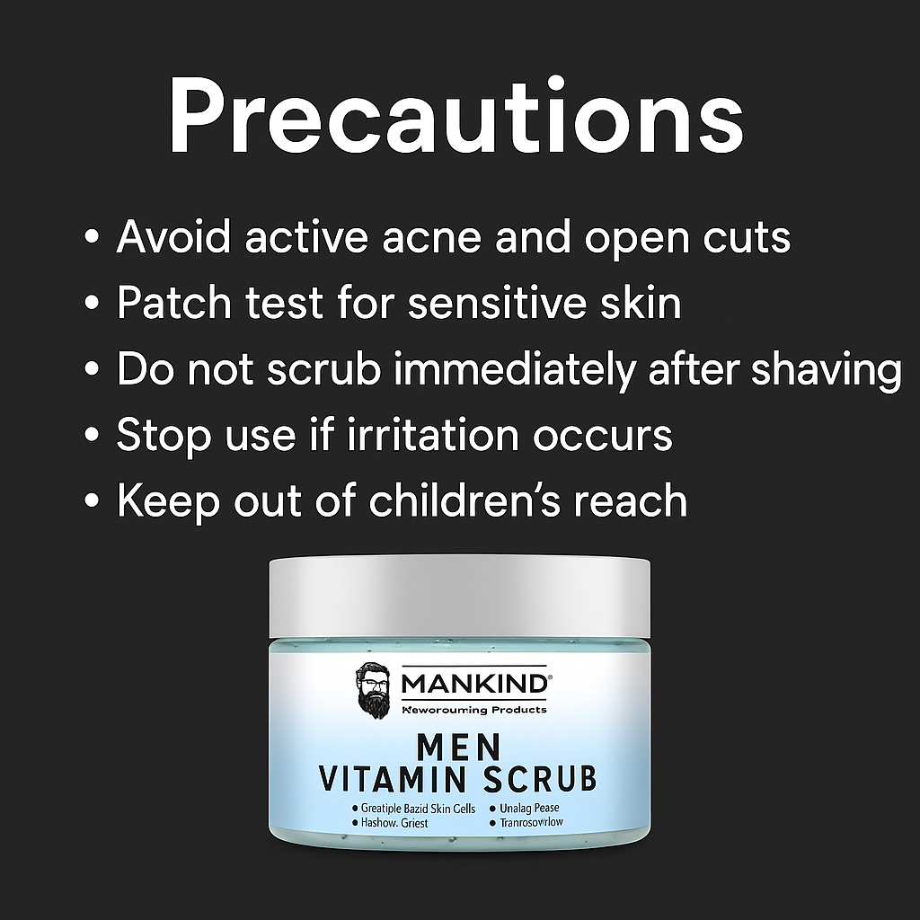 Mankind Men Vitamin Scrub precautions graphic
