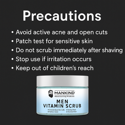 Mankind Men Vitamin Scrub precautions graphic