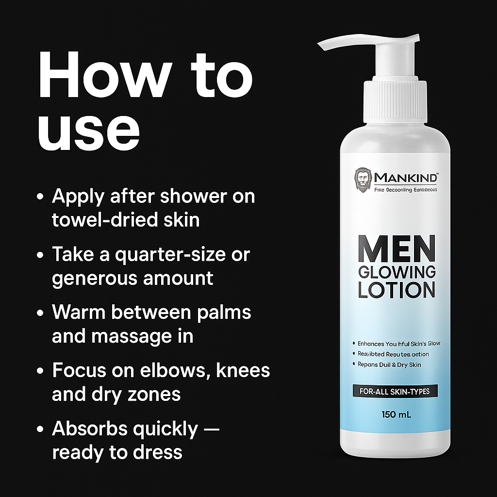 Mankind Men Glowing Lotion usage steps