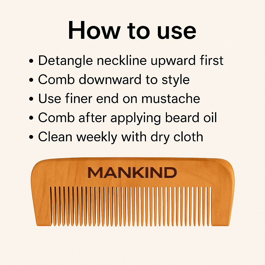 Mankind wooden beard comb usage steps