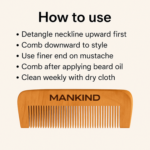 Mankind wooden beard comb usage steps