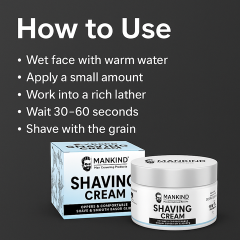 Mankind shaving cream tube and shaving brush showing usage