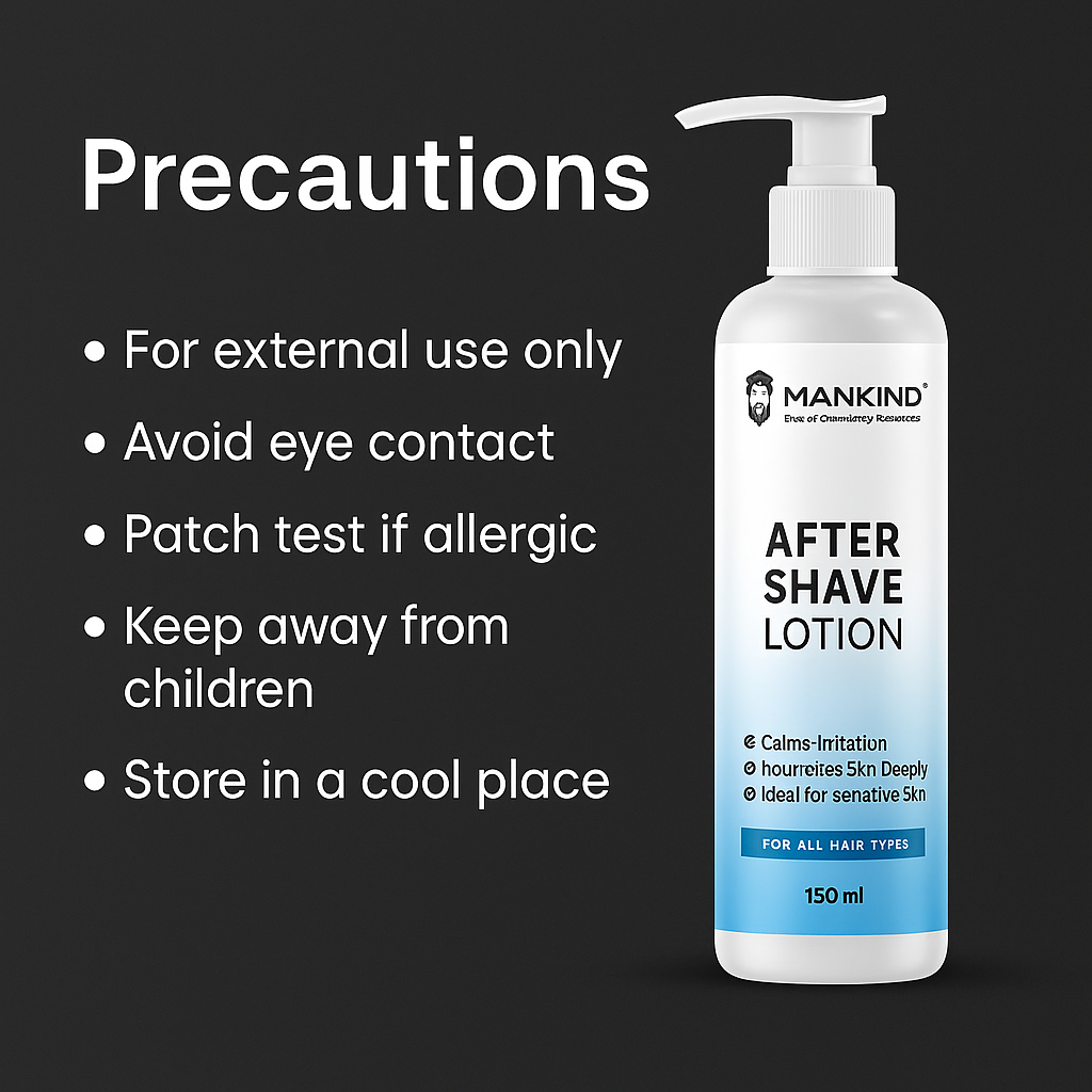 Safety and storage advice for Mankind after shave lotion