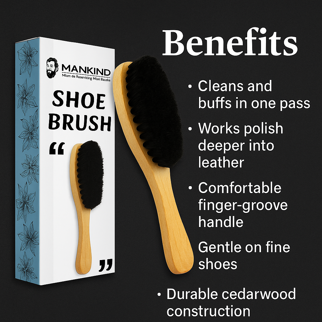 Close-up of Mankind cedarwood handle and fine black bristles
