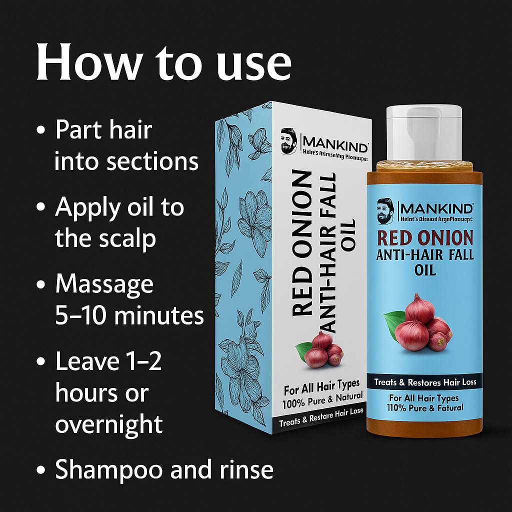 Mankind Red Onion Oil usage steps