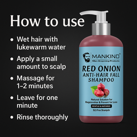 Mankind how to use steps for Red Onion shampoo