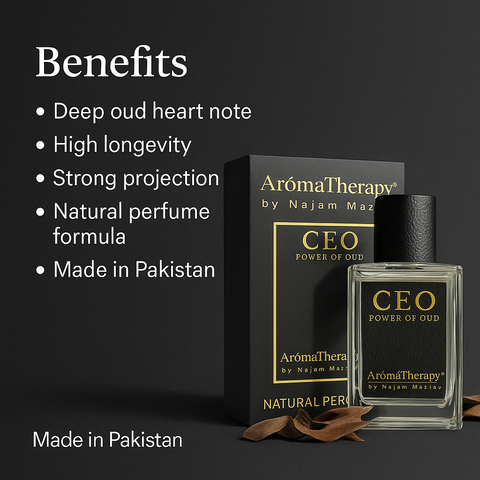 Mankind CEO perfume bottle highlighting benefits
