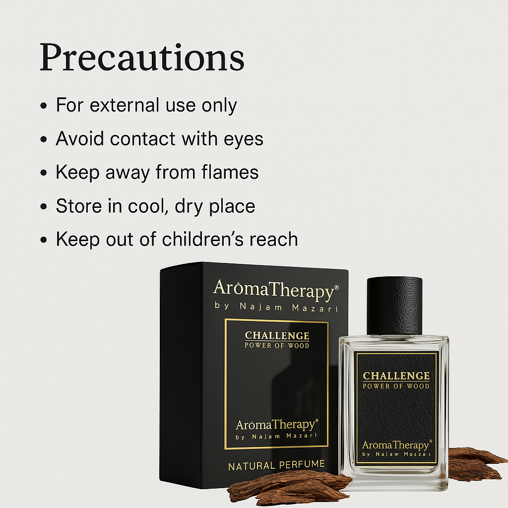 Mankind Challenge perfume bottle with safety icons