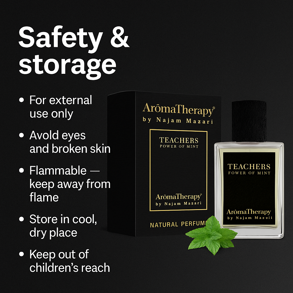 Mankind Teacher perfume bottle with safety icons