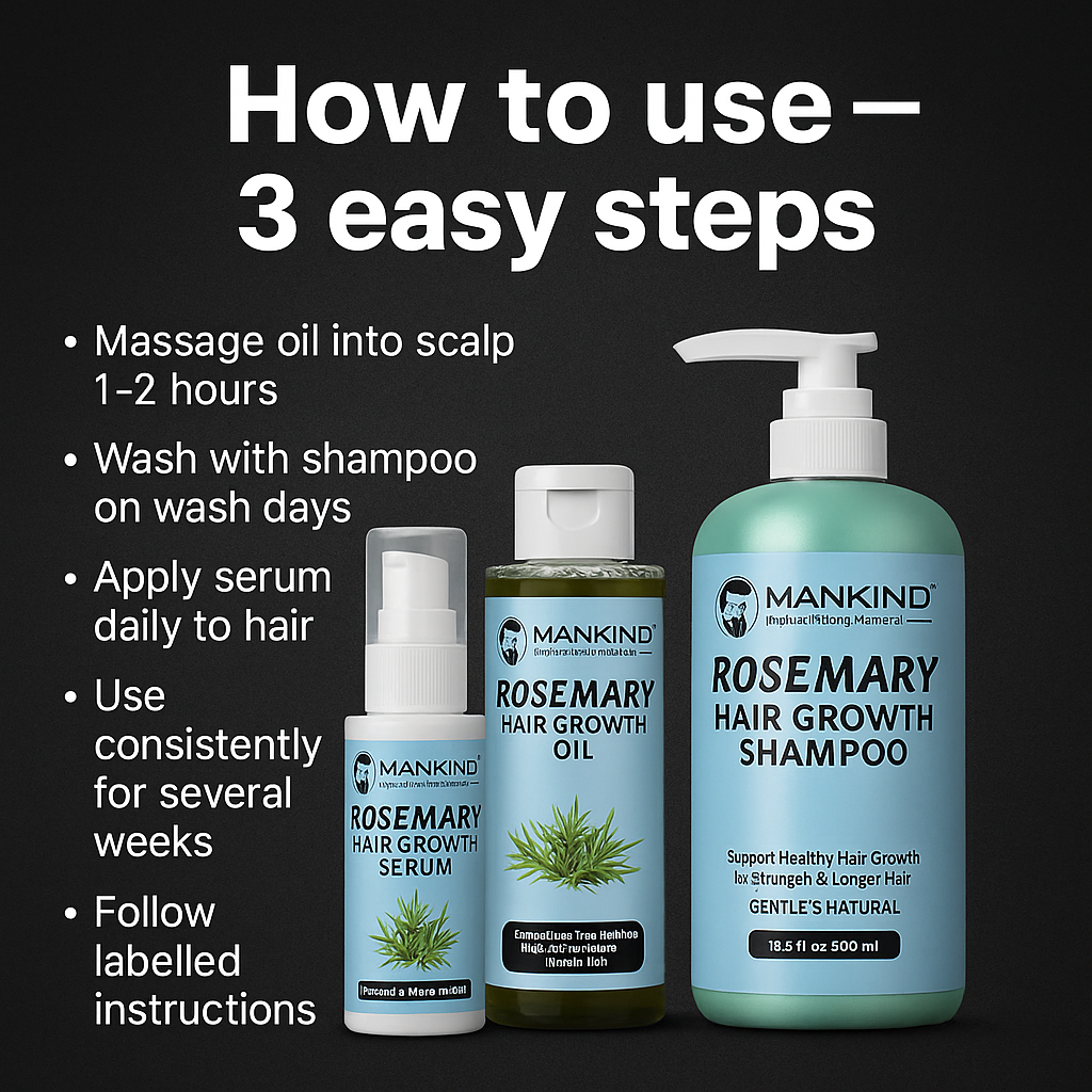Mankind rosemary 3-step routine usage guide