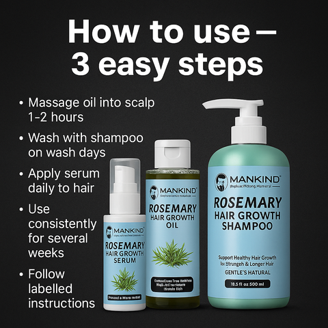 Mankind rosemary 3-step routine usage guide