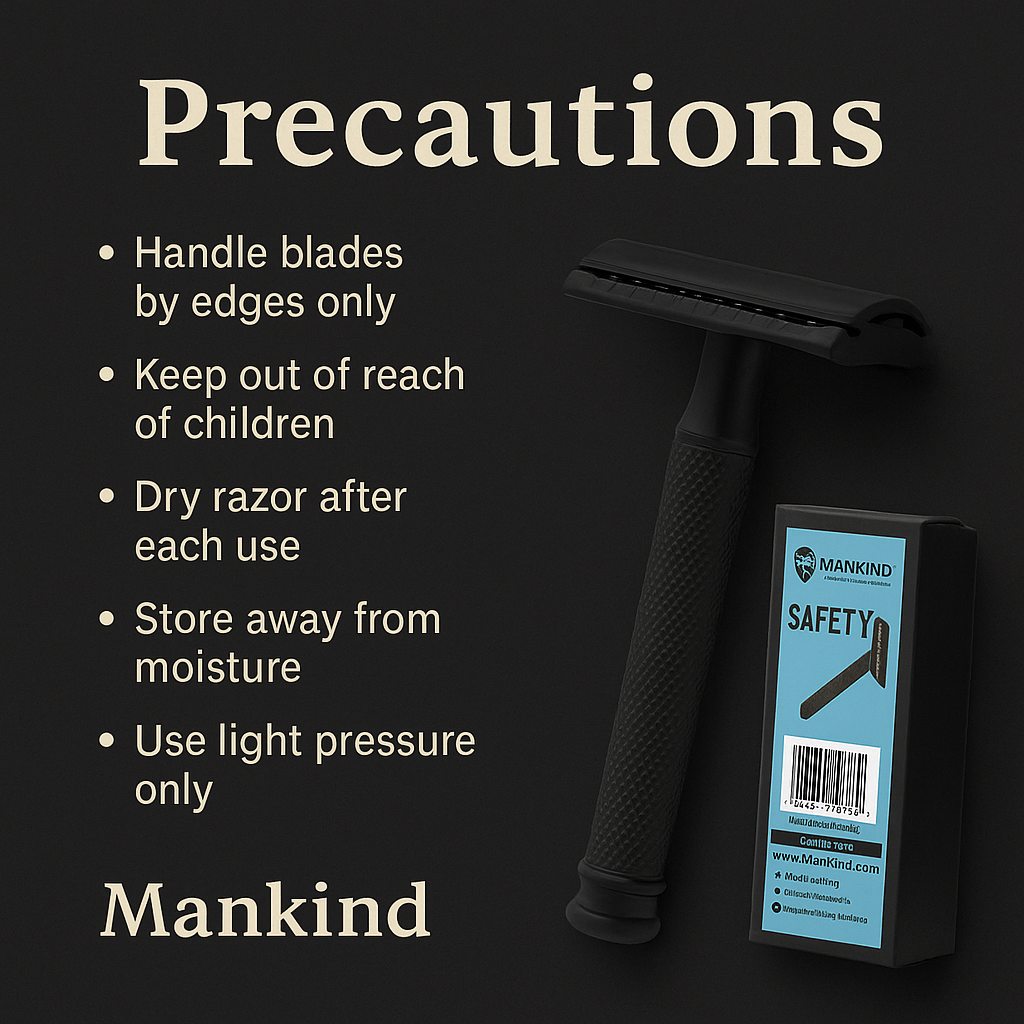 Mankind safety razor with safety instructions