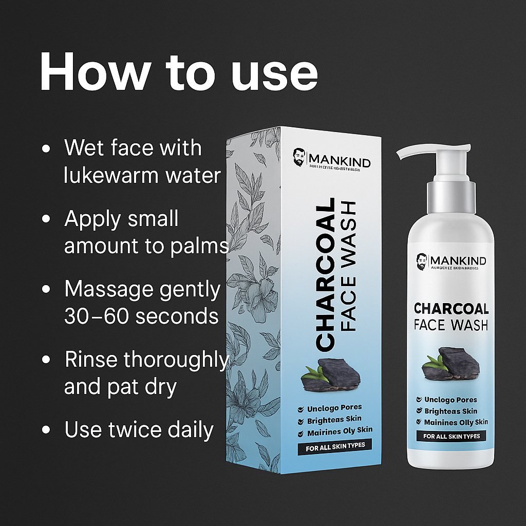 Step-by-step use instructions — Mankind Charcoal Face Wash
