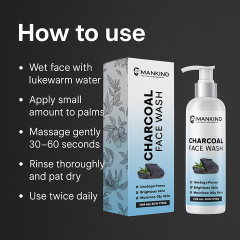 Step-by-step use instructions — Mankind Charcoal Face Wash