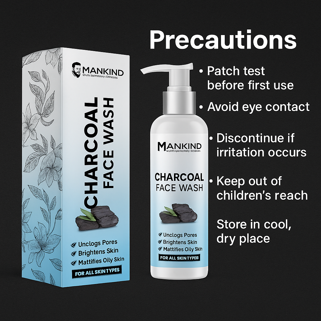 Safety and storage precautions — Mankind Charcoal Face Wash