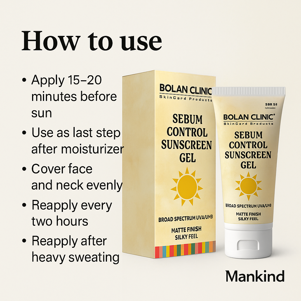 Mankind sebum control sunscreen gel usage steps