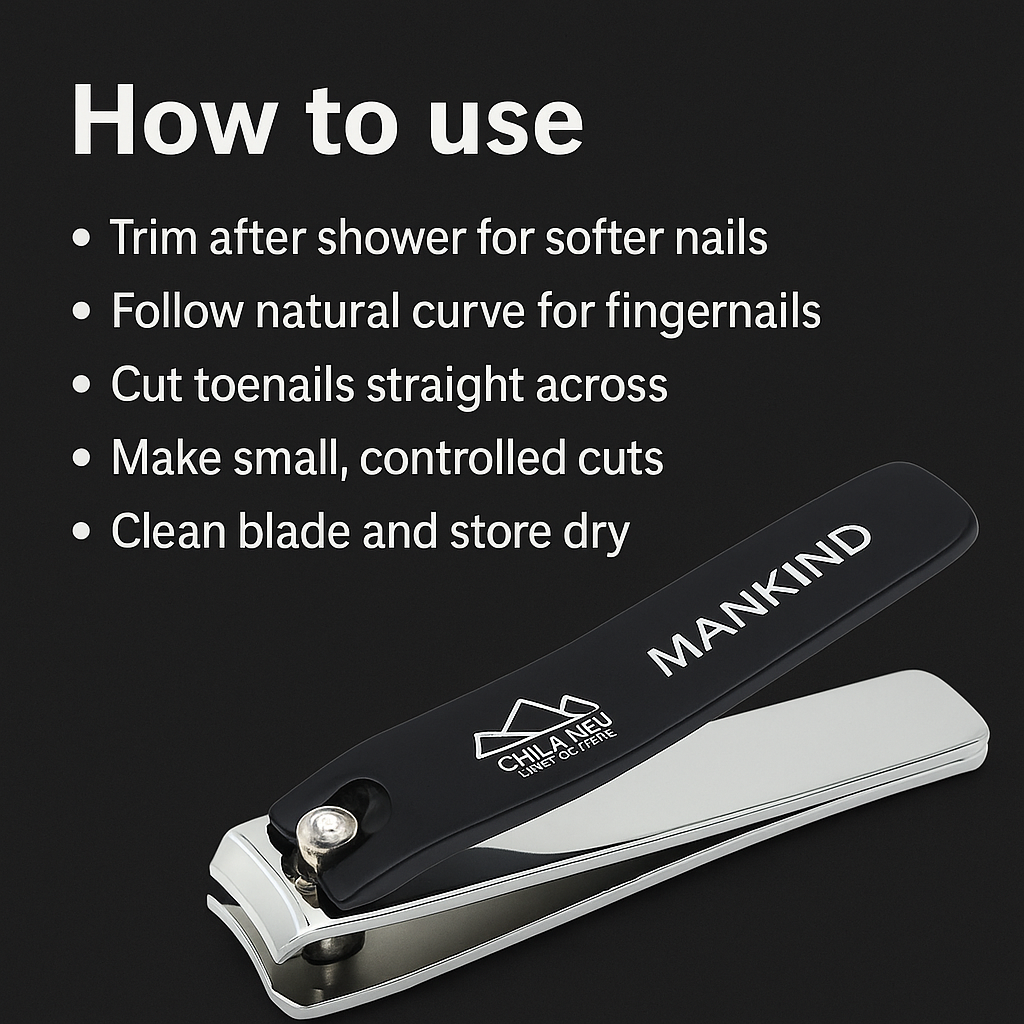 Mankind nail clipper demonstrating proper trimming steps