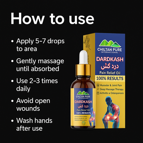 Mankind Dardkash oil bottle with massage instructions