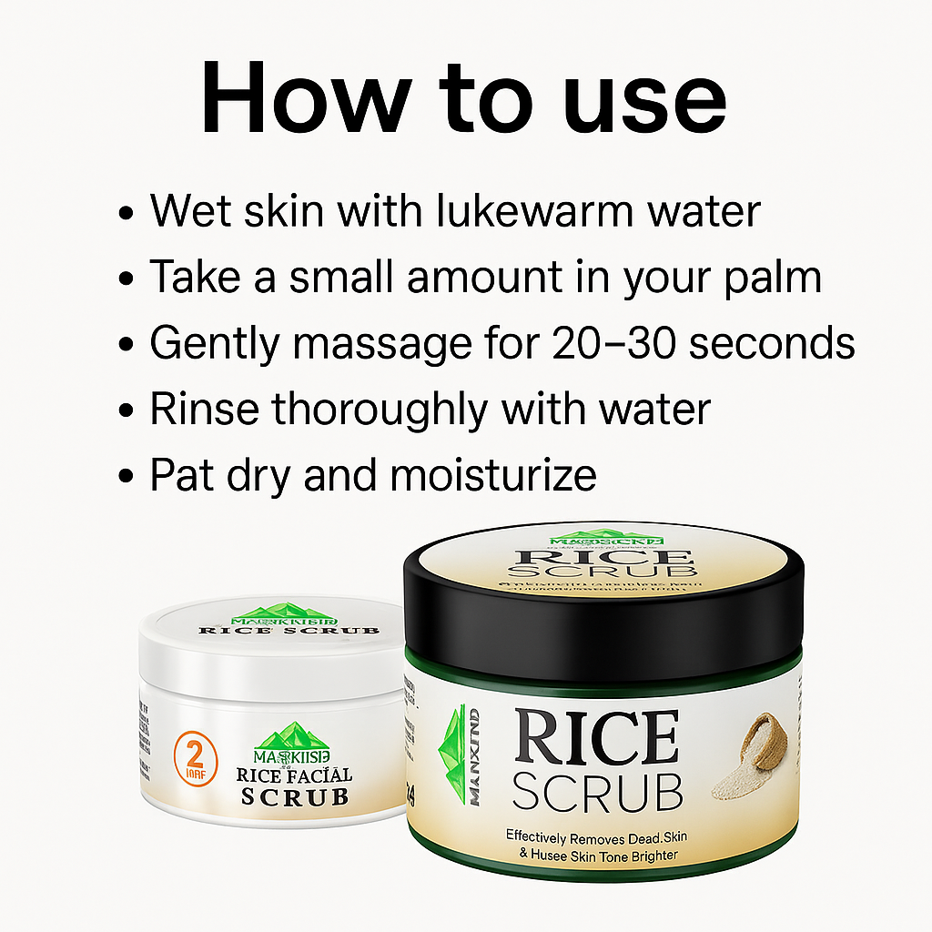 Mankind Rice Face & Body Scrub usage steps