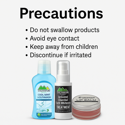 Mankind product precautions for mouthwash, charcoal gel and lip balm