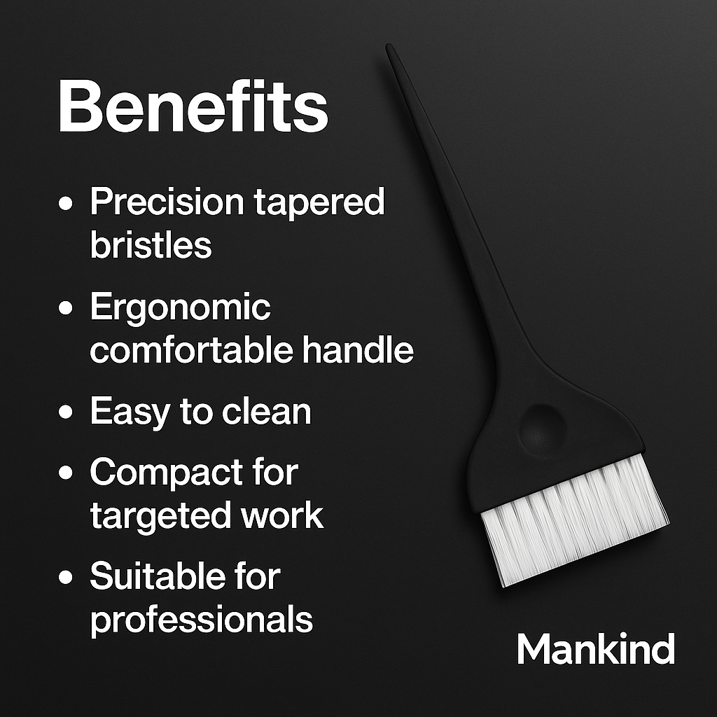 Mankind hair colouring brush showing key benefits